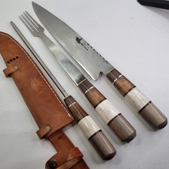 SET DE ASADO TENEDOR, CUCHILLO Y CHAIRA cod: 6105