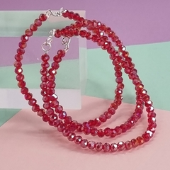 PULSERA CRISTAL DE MORAVIA Y PLATA ROJO TORNASOL 6228