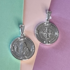 SAN BENITO DIJE EN ACERO BLANCO K1174