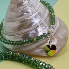 PULSERA DE PLATA CON DIJE, CRISTAL DE MORAVIA VERDE LIMA COD:6381