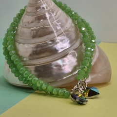 PULSERA DE PLATA CON DIJE, CRISTAL DE MORAVIA VERDE METALIZADO COD: 6383