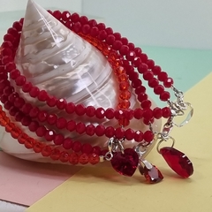 PULSERA DE PLATA CON DIJE, CRISTAL DE MORAVIA ROJO INTENSO COD: 6384
