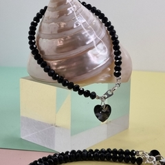 PULSERA DE PLATA CON DIJE, CRISTAL MORAVIA NEGRO COD: 6388