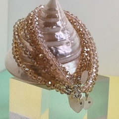 PULSERA DE PLATA CON DIJE, CRISTAL DE MORAVIA CHAMPAGNE TORNASOL COD: 6389