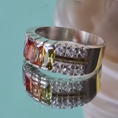 HERMOSO ANILLO ARLEQUIN PLATA 925, ORO 18K Y CUBICS COD: 6402
