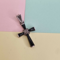 PRECIOSO DIJE CRUZ DE PLATA , ONIX Y MARCASITAS COD: K1108