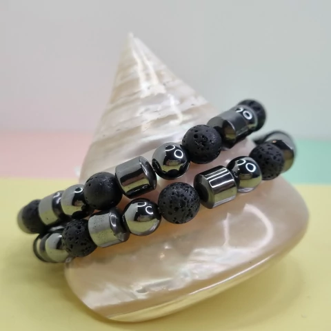 PULSERA UNISEX PIEDRA VOLCANICA Y HEMATITE COD: 6375