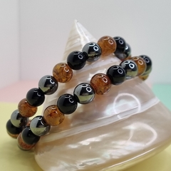 PULSERA UNISEX COMBINADA CON ONIX, AMBAR Y HEMATITE COD: 6366