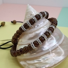 PULSERA UNISEX OJO DE TIGRE CON DONA DE PLATA CUBIERTA DE CUBICS COD: 63738
