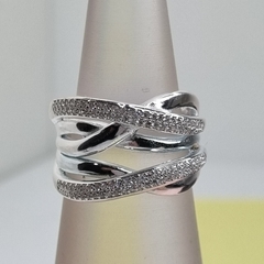 ANILLO DE PLATA CRUZADO PAVEE ITALIANO 6548 - comprar online