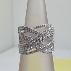 ANILLO PAVEE PLATA ITALIANO CRUZADO VARIAS VUELTAS COD 6546