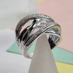 ANILLO DE PLATA CRUZADO PAVEE ITALIANO 6548