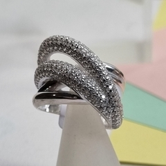 ANILLO DE PLATA PAVEE ITALIANO CRUZADO COD 6547