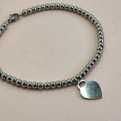 PULSERA ACERO BOLITAS CON DIJE CORAZON COD 6597