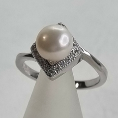 ANILLO PLATA ITALIANA CON PAVE Y PERLA DE RIO 6721