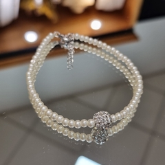 PULSERA DE PLATA MINI DE PERLAS Y BOLA DE FUEGO 18CM DE LARGO COD: 6719 - comprar online