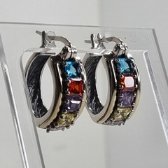 AROS MODELO ARLEQUÍN ARCO IRIS EN PLATA 925 Y ORO 18K CON PIEDRAS NATURALES COD. 7026K - comprar online