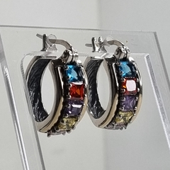 AROS MODELO ARLEQUÍN ARCO IRIS EN PLATA 925 Y ORO 18K CON PIEDRAS NATURALES COD. 7026K