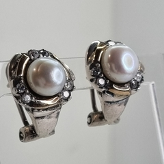 AROS DE PLATA 925 Y ORO 18K CON PERLA NATURAL COD: 7025K