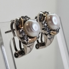 AROS DE PLATA 925 Y ORO 18K CON PERLA NATURAL COD: 7025K en internet