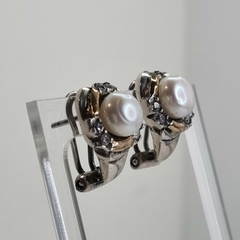 AROS DE PLATA 925 Y ORO 18K CON PERLA NATURAL COD: 7025K - comprar online