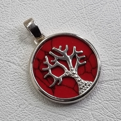 MEDALLA PLATA CON ARBOL DE LA VIDA Y FONDO CORNALINA 6922