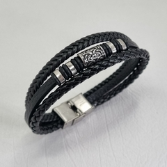 PULSERA DE CUERO CON DONAS DE ACERO QUIRÚRGICO COD: 6982
