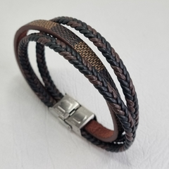 PULSERA DE CUERO MARRÓN Y ACERO QUIRÚRGICO COD: 6981