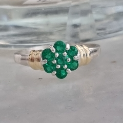 ANILLO PLATA CON DETALLE EN ORO Y CUBICS VERDES 6927
