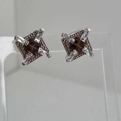 AROS DE PLATA 925 CON TOPACIO AHUMADO CUBICS Y MARCASITAS COD: K7000