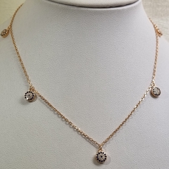 CADENA DE PLATA ROSE CON DIJES OJOS TURCO
