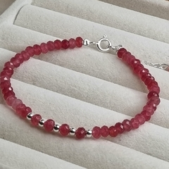 PULSERA AGATAS COLORADAS Y BOLITAS PLATA COD K7213 - comprar online
