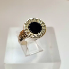 ANILLO DE PLATA 925 Y ORO CON ONIX ESTILO BVG COD: K7619 - comprar online