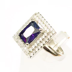ANILLO RECTANGULAR CON AMATISTA Y CUBICS 6576