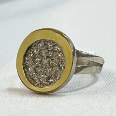 ANILLO PLATA Y ORO REDONDO CON PAVEE DE CUBICS SK162