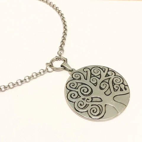 CONJUNTO CON CADENA Y MEDALLA ARBOL ACERO 9698