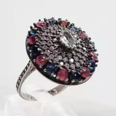 ANILLO PLATA Y CUBIS COLOR RUBI Y ZARIRO TURCO 3024 - comprar online