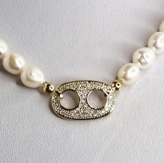 COLLAR DE PERLAS CON DETALLE CHANEL PERLAS DE RIO NATURALES k2916 - comprar online