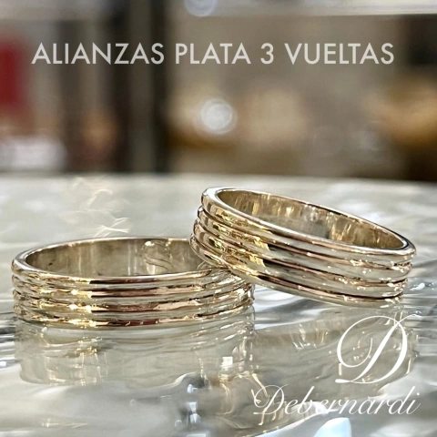 ALIANZAS PLATA RANURADAS HECHAS A MANO 3 VUELTAS