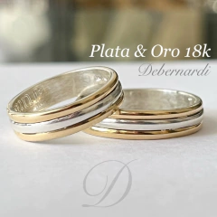 ALIANZA PLATA Y ORO COMBINADAS DOBLE LINEA ORO 18K