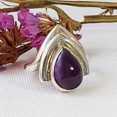 ANILLO PLATA CON AMATISTA LAGRIMA CABUJON K1106 - comprar online