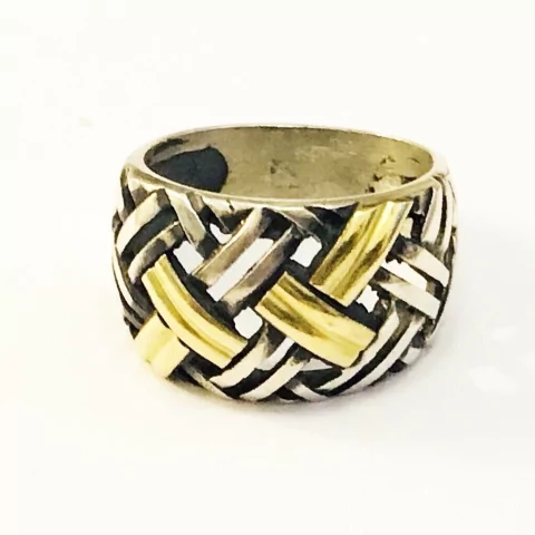 ANILLO PLATA Y ORO MODELO CANASTA cod:3884