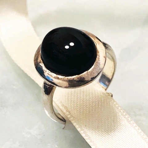 ANILLO PLATA Y ONIX OVAL CABUJON ITALIANO 7916