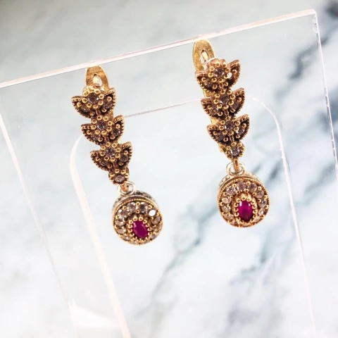 AROS PLATA Y ORO CON RUBIES ESTILO BIZANTINO COLGANTES ORIGEN TURQUIA
