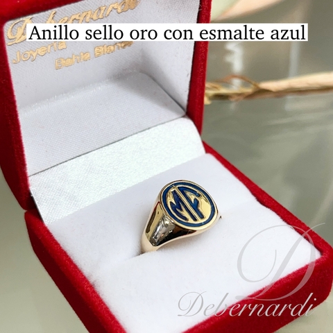 ANILLO SELLO OVAL ORO 18 CON ESMALTE HECHO A MANO