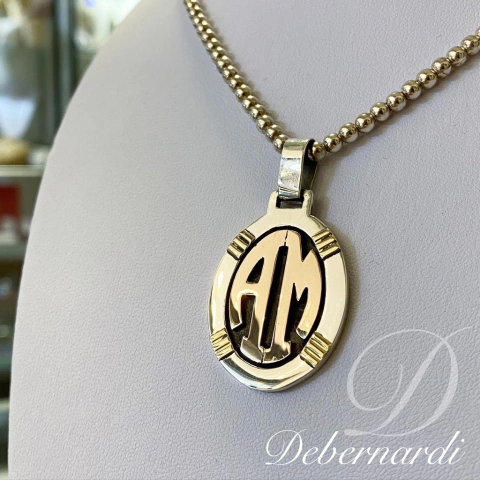 MEDALLA OVAL INICIALES LETRA PLATAY ORO 18k 10640