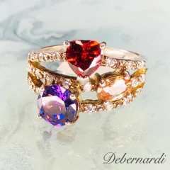 ANILLO ARLEQUIN CON RUBI,AMATISTA Y TOPACIO EN PLATA J701