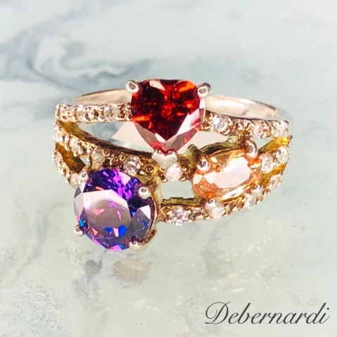 ANILLO ARLEQUIN CON RUBI,AMATISTA Y TOPACIO EN PLATA J701