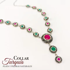 COLLAR TURQUIA PIEDRAS NATURALES PLATA J481 en internet