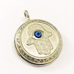 RELICARIO MANO DE FATIMA CON OJO TURCO EN ACERO BLANCO 5145 - comprar online